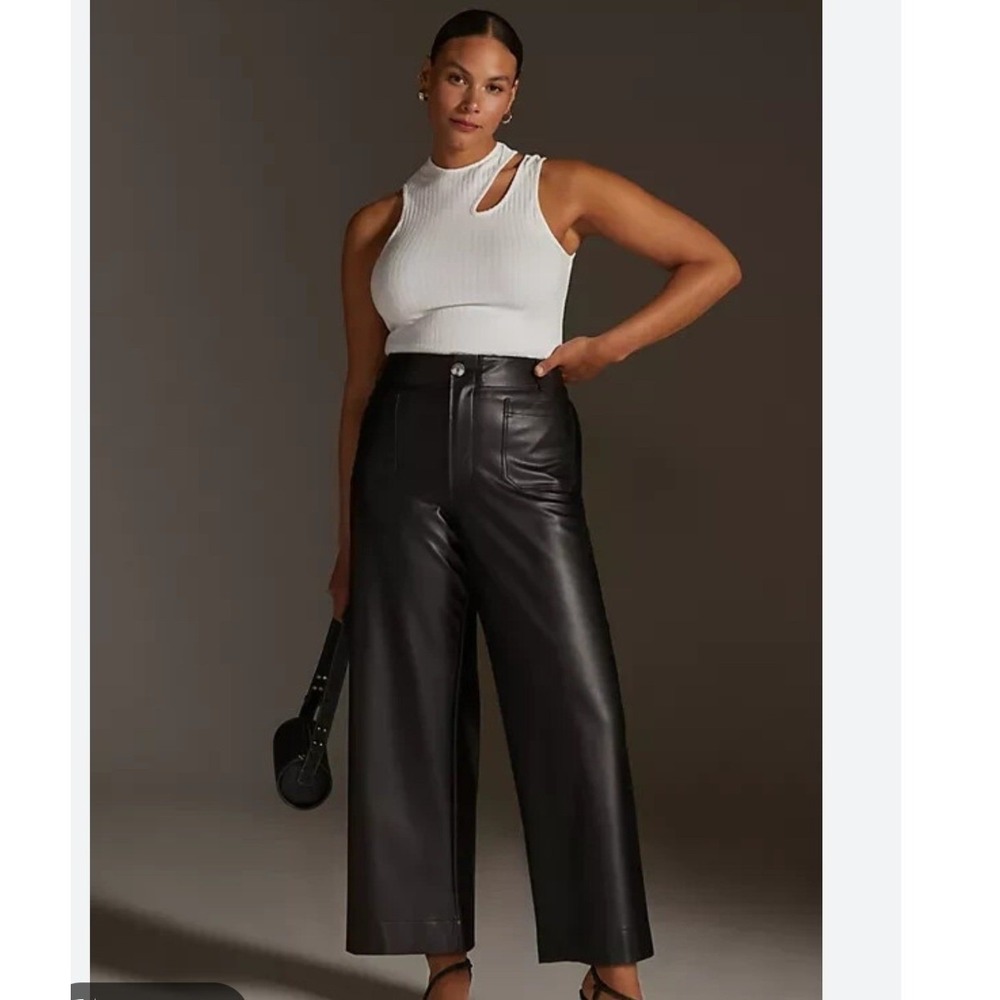 Anthropologie Maeve The Colette Black Faux Leather Wide Leg Pants 20W Plus Size